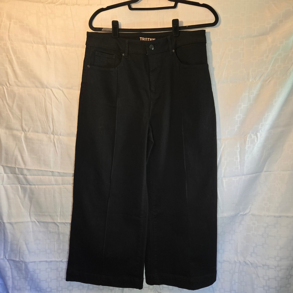 Tristan‎ Womens Black Wide Leg Cropped Jeans High Rise Boho Style Size 12